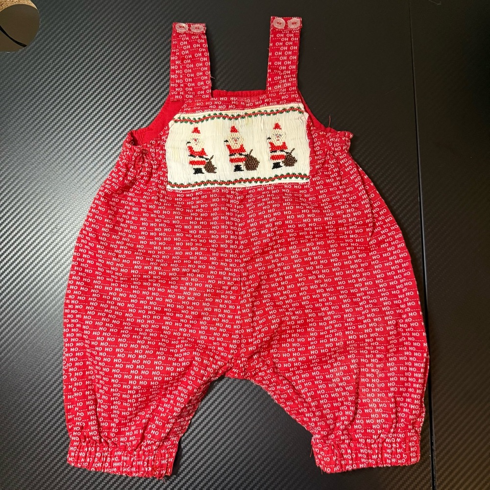 🎄Vintage Baby/ Doll Christmas Romper Smocked Santa Ho Ho Ho Red Christmas Outfit